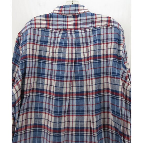 Ralph Lauren Shirt Large Linen Plaid Button Down Red Pony Classic Fit - Picture 8 of 11